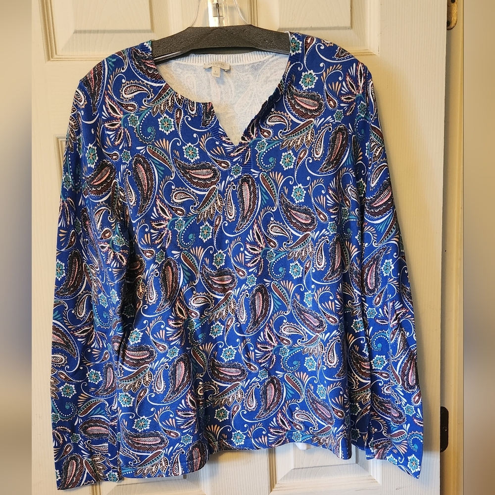 Talbots Womens Size Large Blue Paisley Sweater